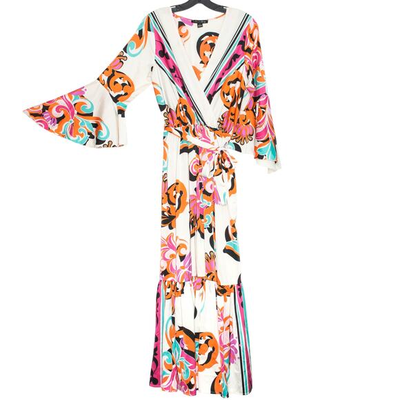 Maxi Dress Hippie Festival Boho Retro Feminine Cottage Tiered Bell Sleeve Small - Picture 6 of 6